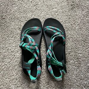Mint, orange, and purple chaco sandals